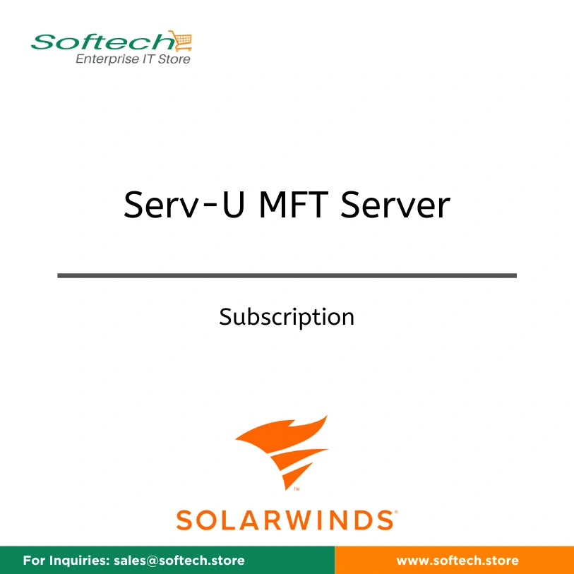 Product image featuring the SolarWinds Serv-U Managed File Transfer Server Per Seat License - Subscription logo and title