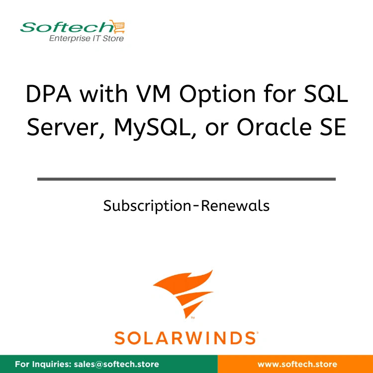 SolarWinds Database Performance Analyzer for virtualized environments for SQL Server, MySQL, Oracle SE or PostgreSQL instance - Annual Subscription Renewal - DPA with VM Option for SQL Server, MySQL, or Oracle SE
