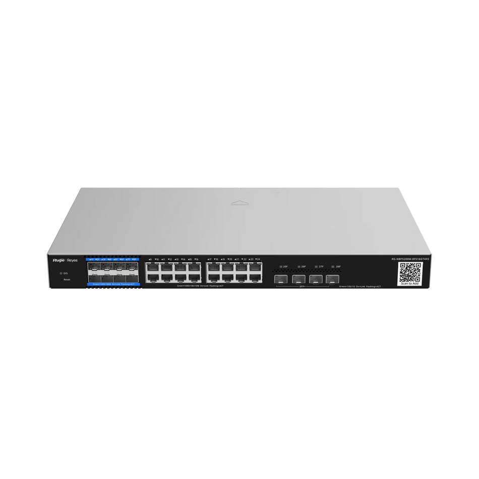 Reyee 16 Gigabit Ethernet copper port (RJ45) + 8 Gigabit Ethernet fiber port (SFP,LC) + 2 10-Gigabit Ethernet
fiber port (SFP+,LC)