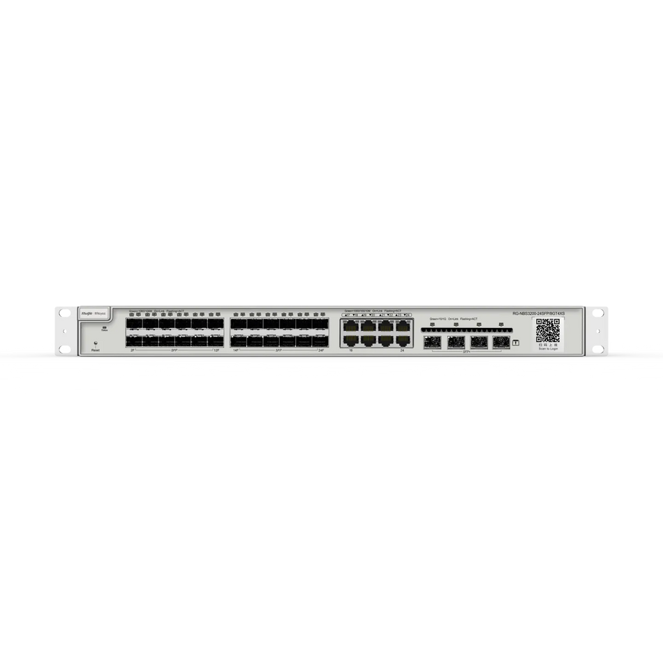 Reyee 24 Gigabit Ethernet copper port (RJ45)+ 24 Gigabit fiber port (SFP,LC)+ 2 10-gigabit Ethernet fiber port
(SFP+,LC)