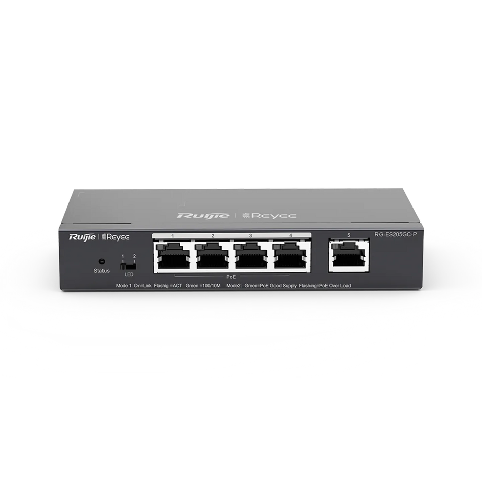 Reyee 5-Port Gigabit Smart POE Switch, 5 Gigabit RJ45 Ports including 4 PoE/POE+ Ports, 54W PoE power budget, Desktop Steel Case