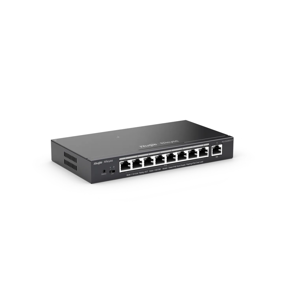 Reyee 9-Port Gigabit Smart POE Switch, 9 Gigabit RJ45 Ports including 8 PoE/POE+ Ports,120W PoE power budget, Desktop Steel Case