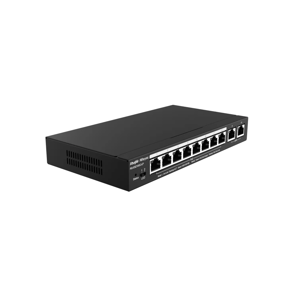 Reyee 10-Port Gigabit Smart POE Switch, 8 PoE/POE+ Ports with 2 Gigabit RJ45 uplink ports, 70W PoE power budget, Desktop Steel Case