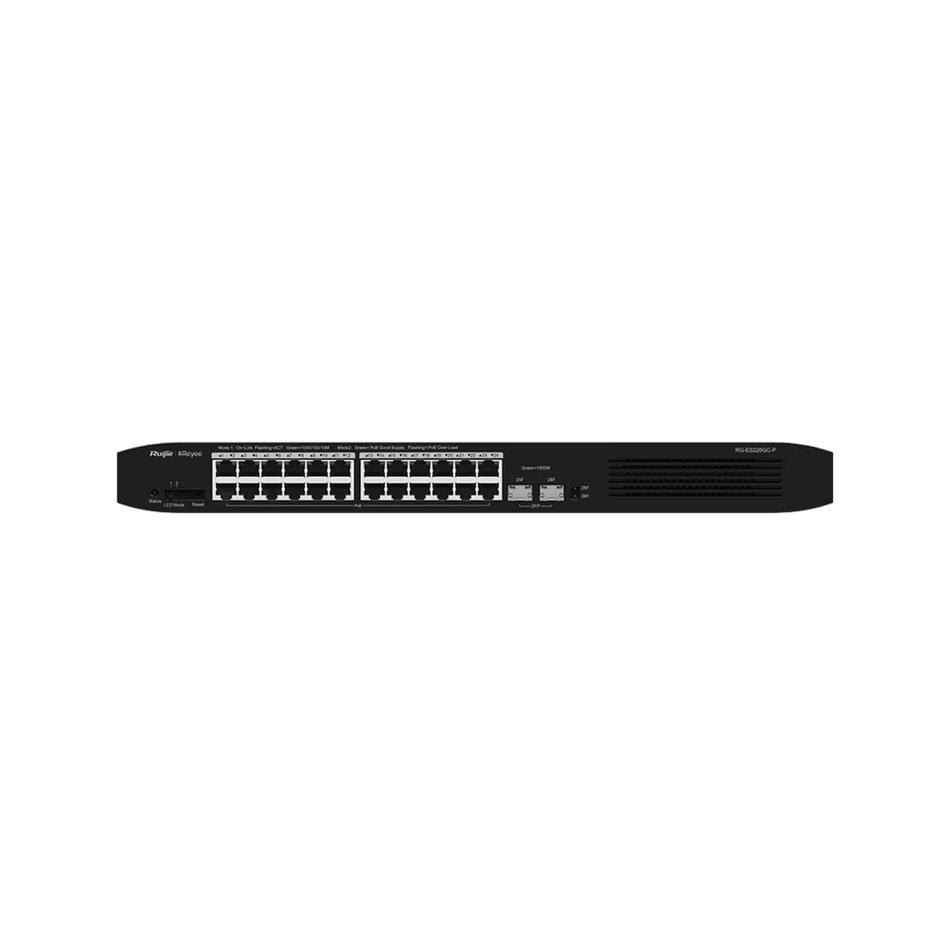 Reyee 26-Port Gigabit Smart POE Switch, 24 Gigabit RJ45 POE/POE+ Ports,  2 SFP Slots, 370W PoE power budget,19-inch Rack-mountable Steel Case