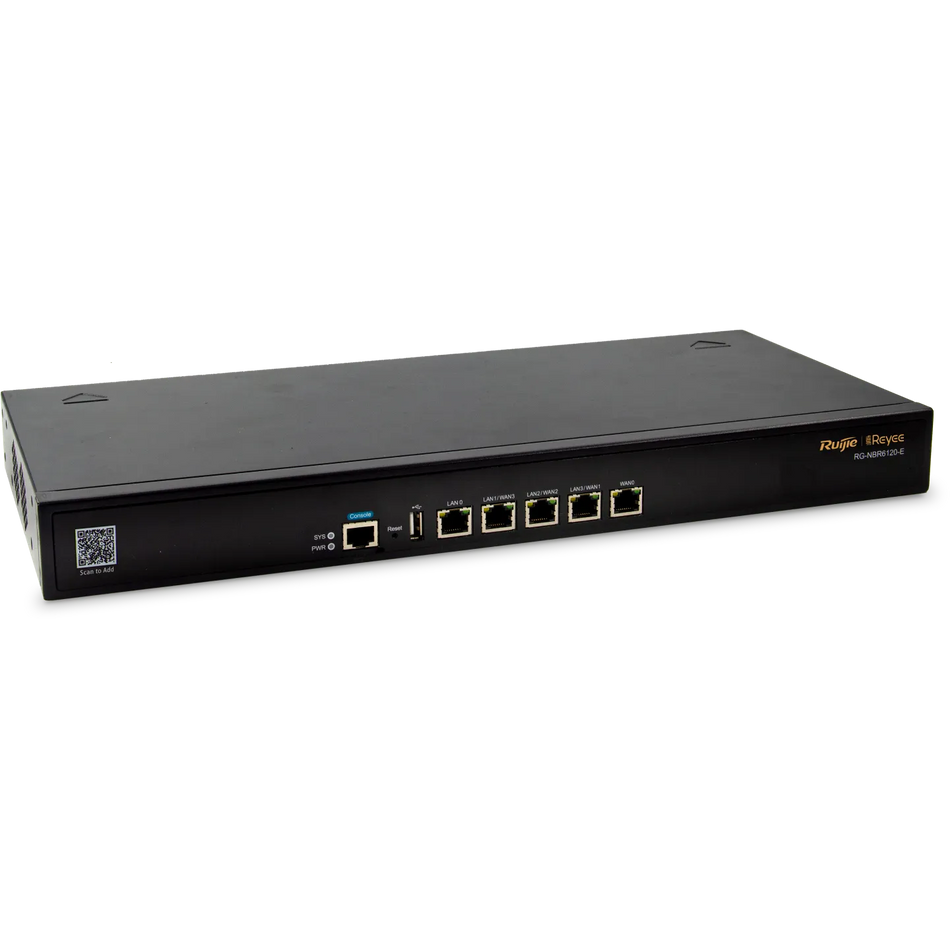 Reyee 5x10/100/1000 Base-T ports, 1 USB port and 1 Console port; 200 recommended concurrent clients, 600 Mbps maximum throughput ; support Ruijie Cloud app and Ruijie Cloud platform management.