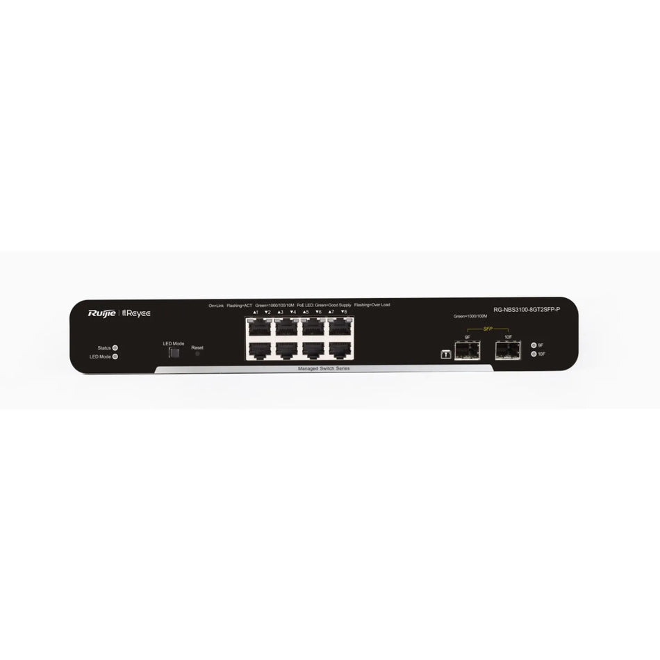 Reyee 8-Port Gigabit L2 Managed POE Switch, 8 Gigabit RJ45 POE/POE+ Ports,2 SFP Slots,125W PoE Power budget, Desktop Steel Case