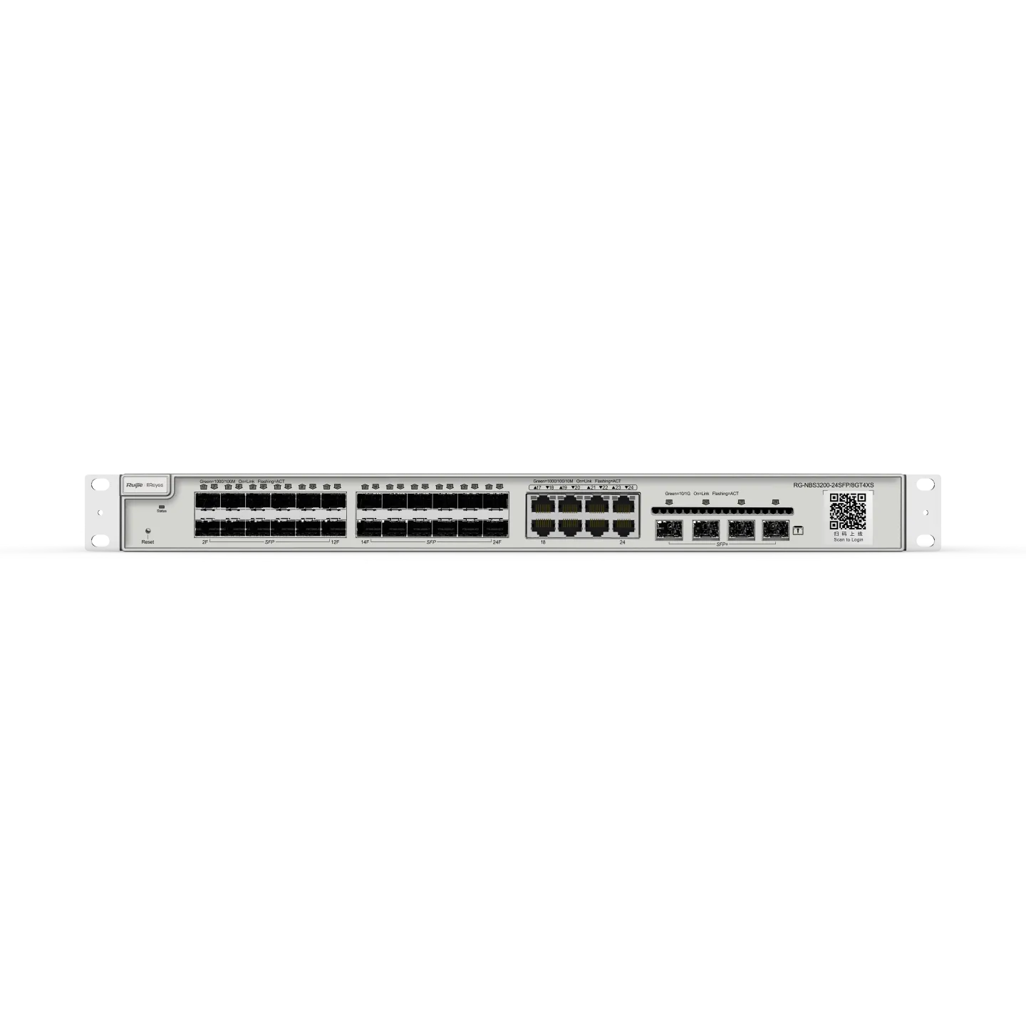 Reyee 24-Port SFP L2 Managed 10G Switch, 24  SFP Slots, 8 Gigabit RJ45 Combo Ports, 4 *10G SFP+ Slots, 19-inch Rack-mountable Steel Case