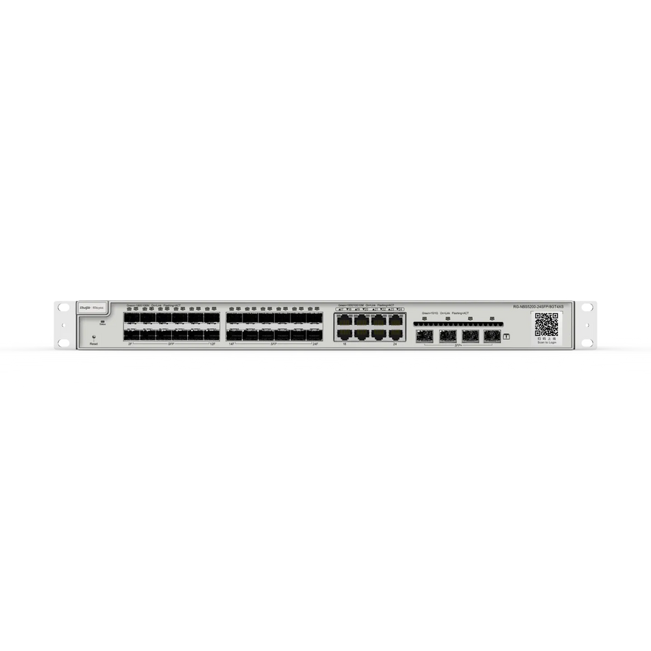 Reyee 24-Port SFP L2+ Managed 10G Switch, 24 SFP Slots, 8 Gigabit RJ45 Combo Ports,4 *10G SFP+ Slots,19-inch Rack-mountable Steel Case, Static Routing