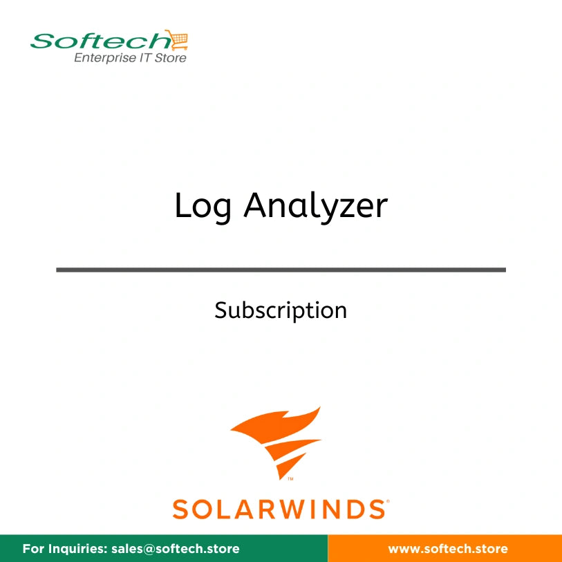 Product image featuring the SolarWinds Log Analyzer - Subscription logo and title